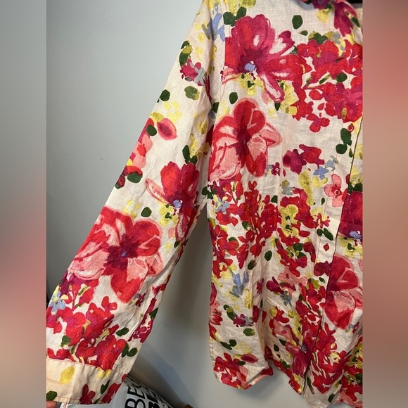 Charter Club 100% Linen Floral Button Down Blouse XL - Picture 7 of 9
